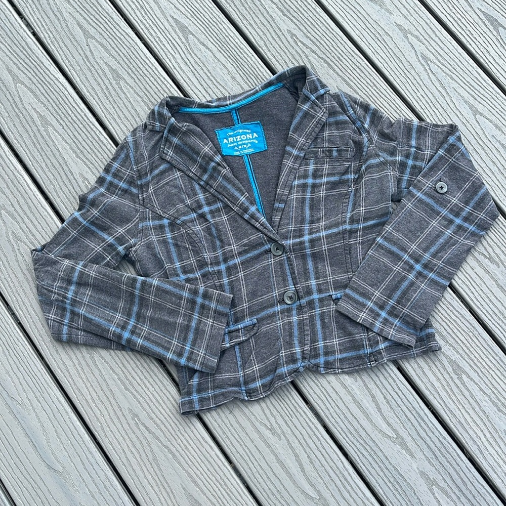 ❄️ Gray and Blue Plaid Statement Blazer